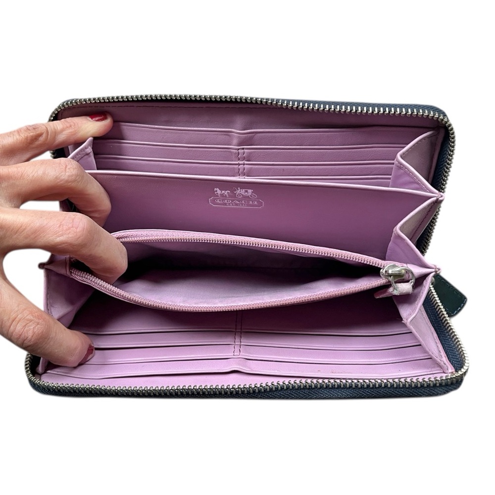 Coach Waverly Signature C Coated Canvas Accordion Zip Around Wallet, Navy Multi - Picture 10 of 12